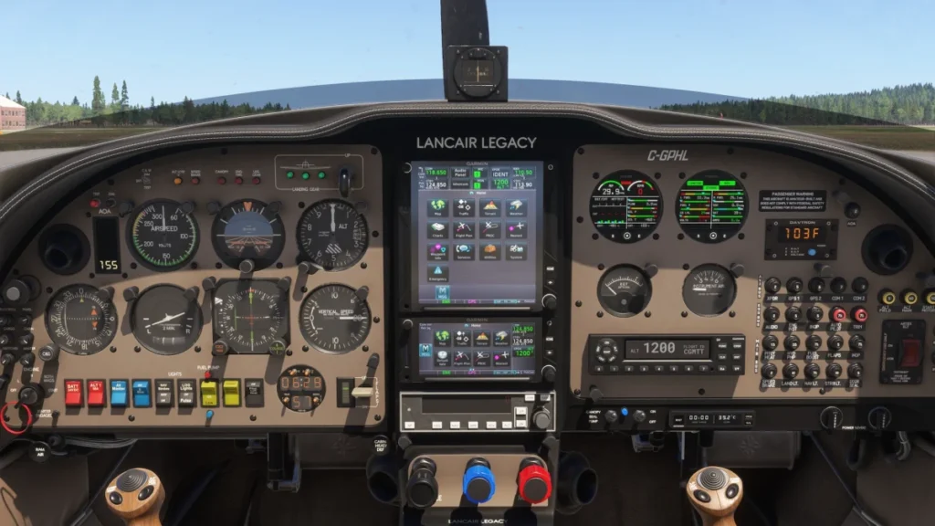 Visão ampla do cockpit do Lancair Legacy da Flysimware