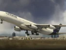 Aerosoft A340-600 Pro em voo no Microsoft Flight Simulator.