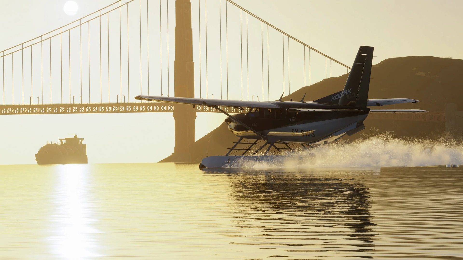 Kodiak 100 Amphibian com flutuadores operando na água no MSFS 2024