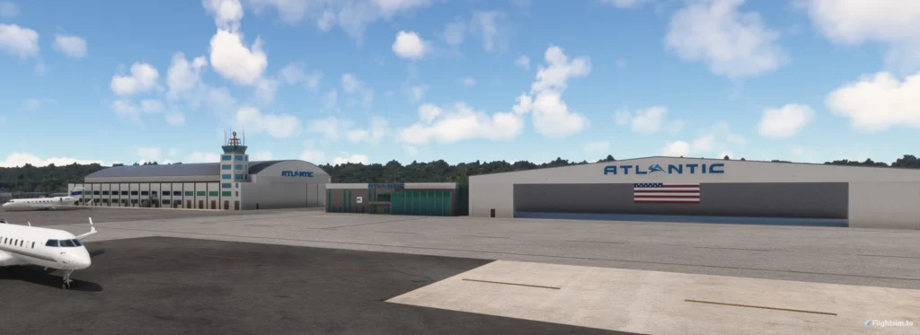 Vista panorâmica do cenário freeware de Teterboro KTEB no Microsoft Flight Simulator.