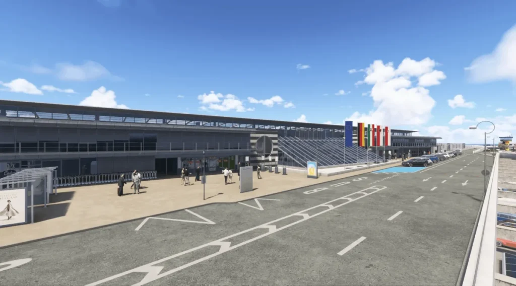Fachada do terminal no cenário Dortmund Airport da Salvuz para MSFS 2024