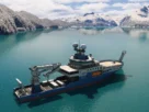 Navio Falkor Too em fiorde glacial no Microsoft Flight Simulator