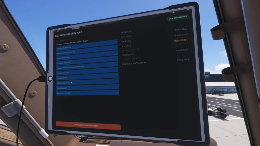 Interface do PMDG EFB+ no cockpit de aeronave PMDG