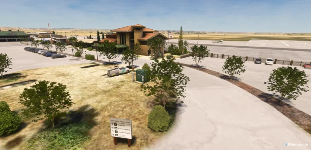 Terminal e estacionamento do KPRB Paso Robles no Microsoft Flight Simulator