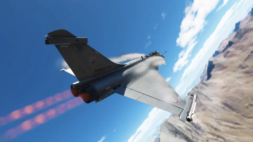 Dassault Rafale em curva com pós-combustão no MSFS 2024