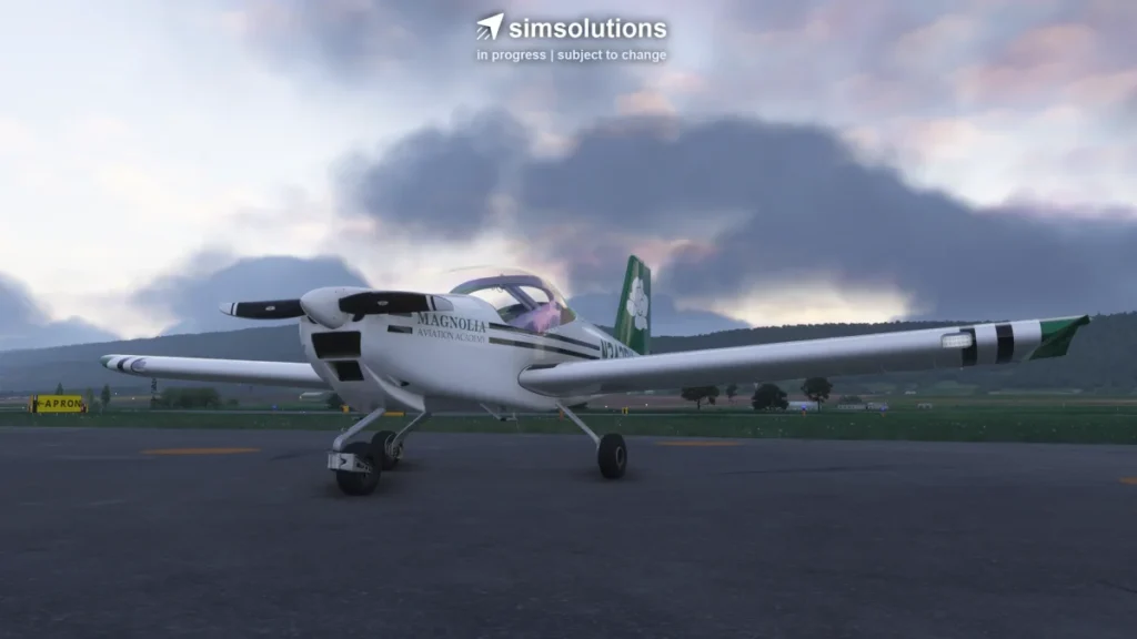 Vista frontal do Van’s RV-12iS da SimSolutions no pátio