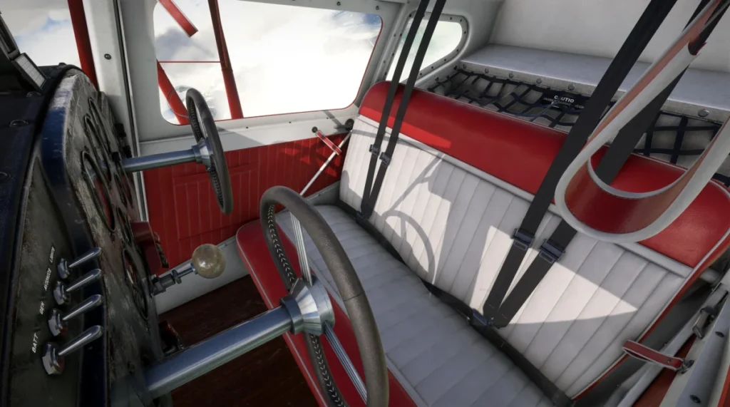 Cabine do Taylorcraft BC-12D com acabamento vermelho e cinza