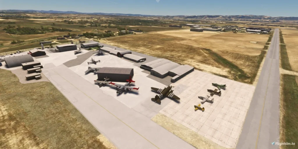 Pátio e pista do KPRB Paso Robles no Microsoft Flight Simulator