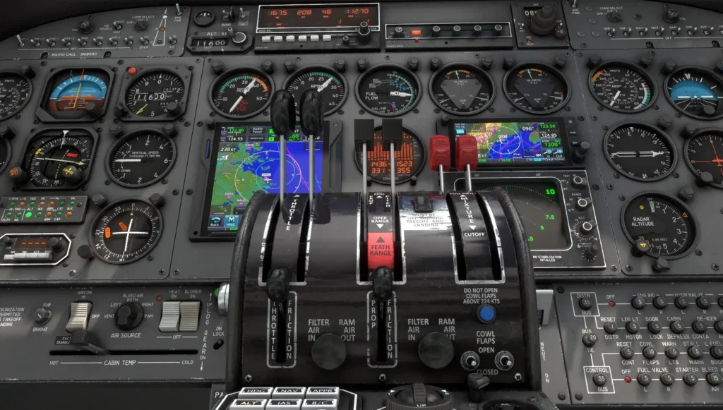 Cockpit analógico de aeronave Black Square no MSFS