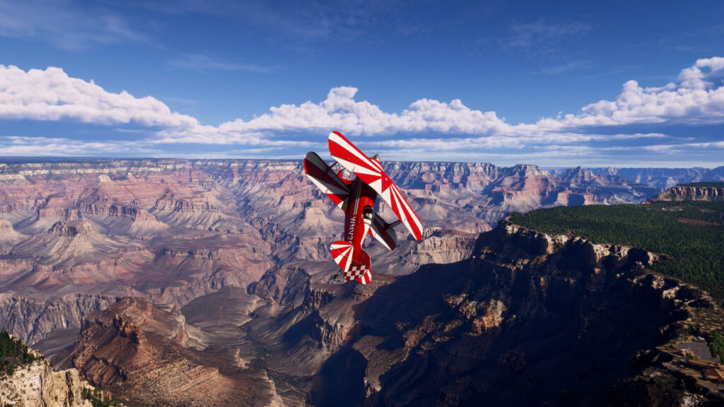 Avião sobrevoando cânion no World Update 22: United States National Parks do MSFS 2024