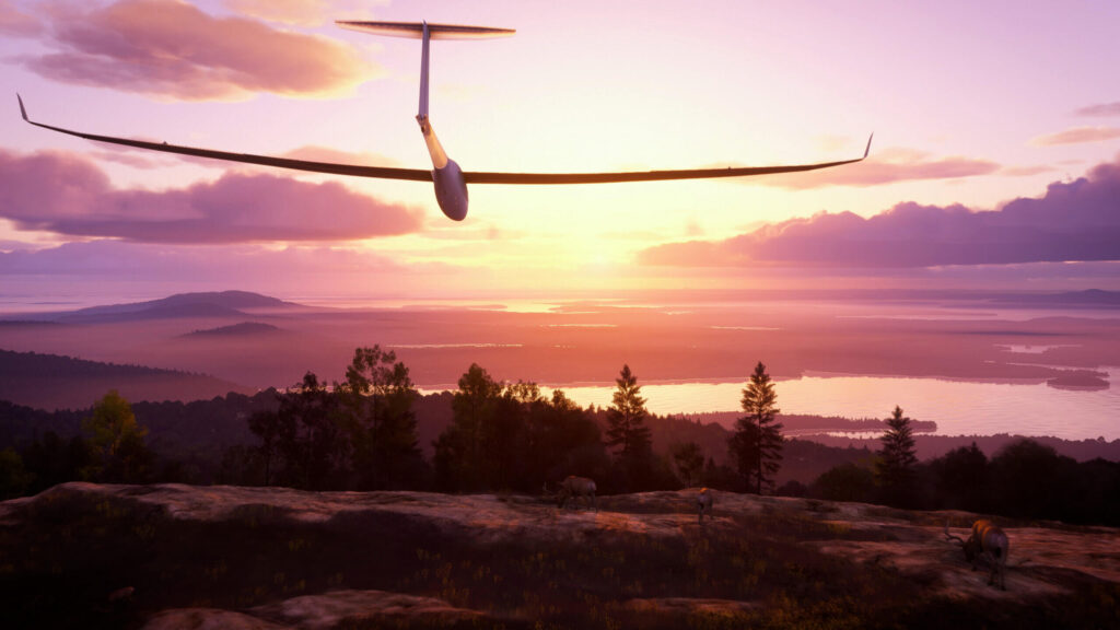 Planador sobre paisagem natural no World Update 22 do Microsoft Flight Simulator 2024