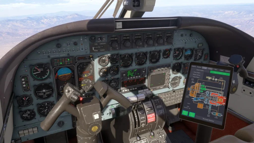 Cockpit analógico do Twin Commander