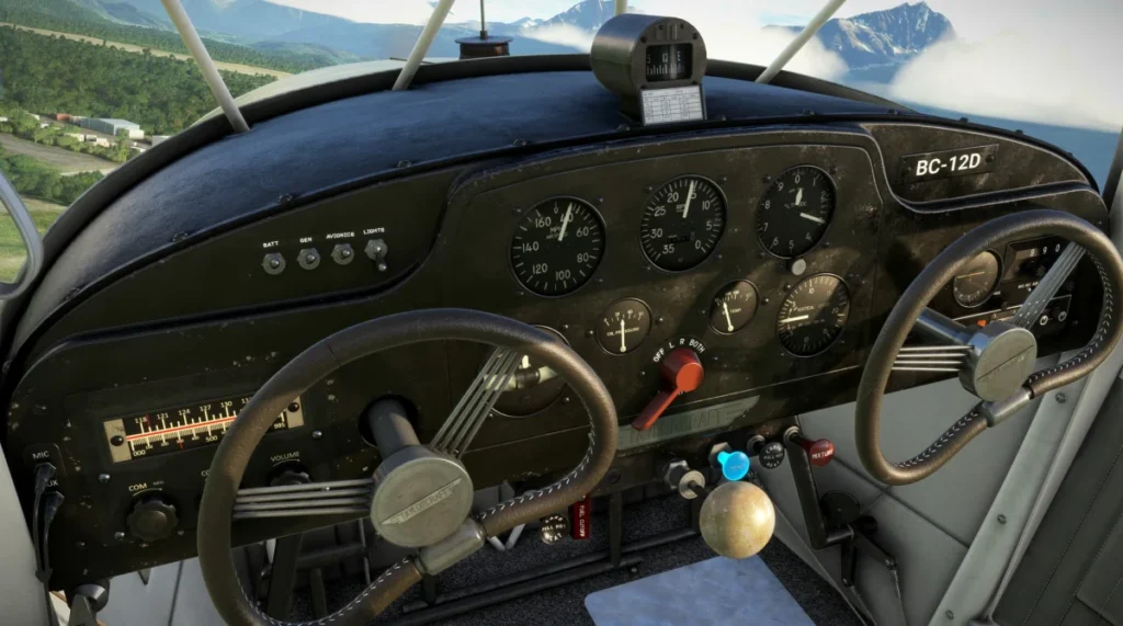 Painel analógico do Taylorcraft BC-12D em voo
