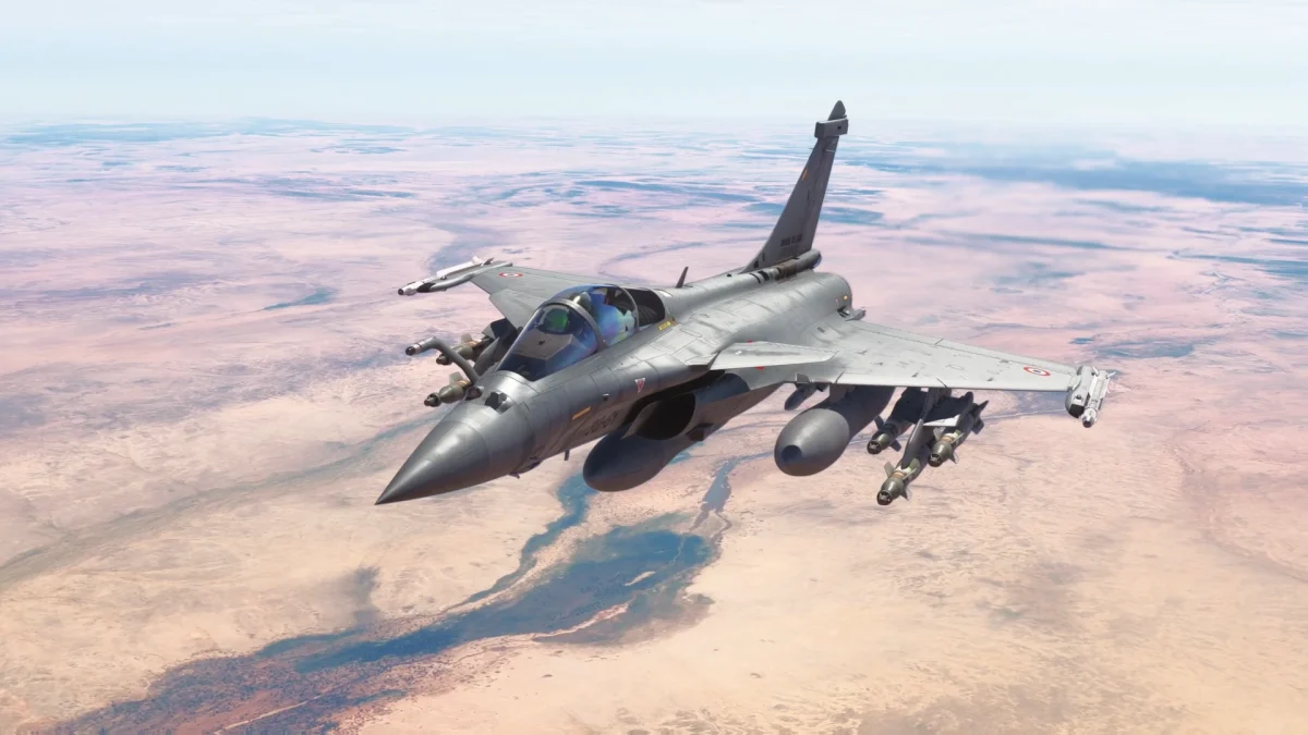 Dassault Rafale da AzurPoly visto de frente no MSFS 2024