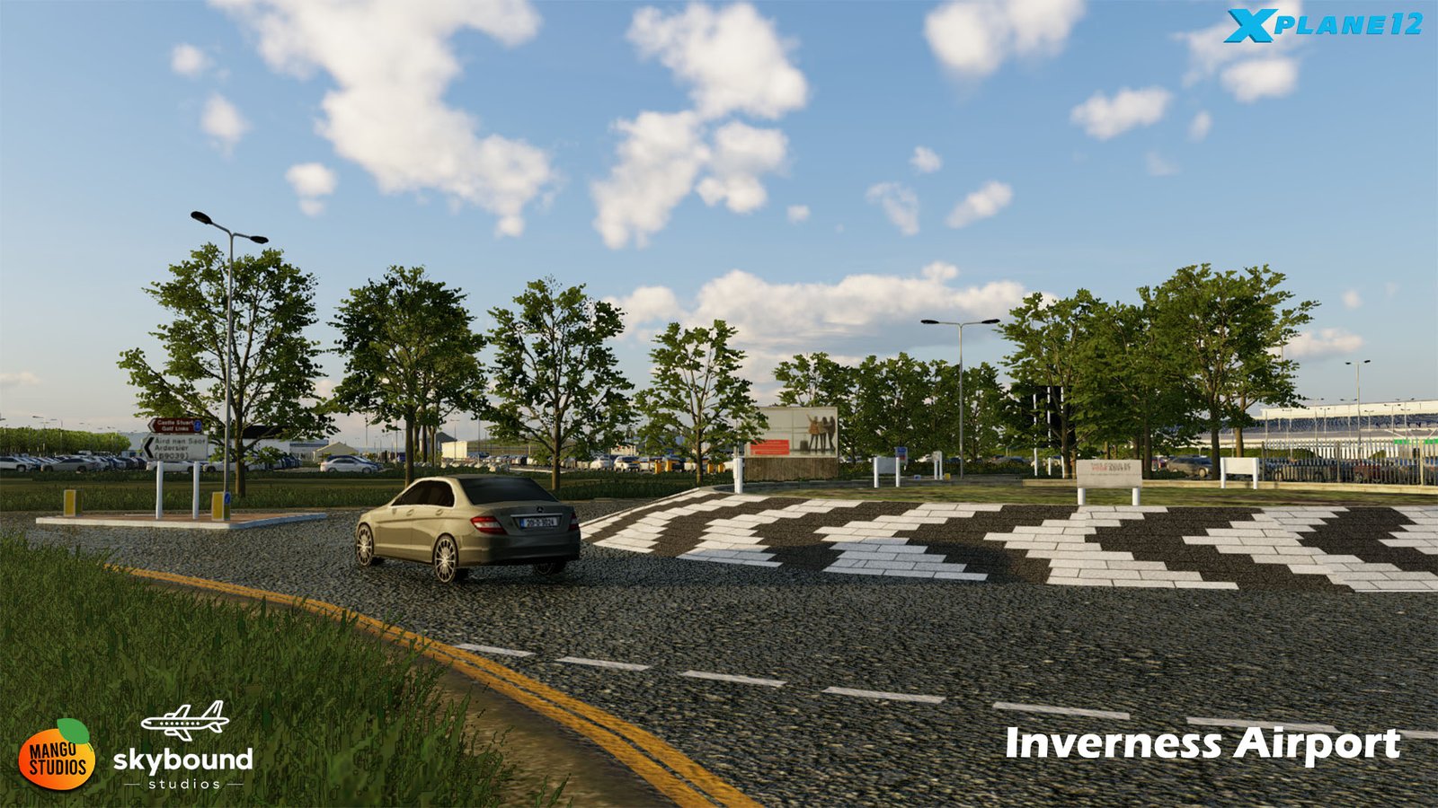 Acessos terrestres do Inverness Airport no cenário para X-Plane 12