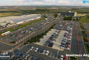 Vista aérea do Inverness Airport no cenário para X-Plane 12