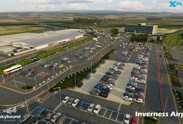 Vista aérea do Inverness Airport no cenário para X-Plane 12