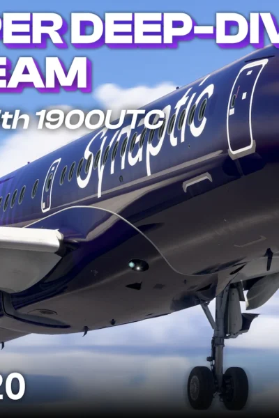Synaptic A220 durante a divulgação da livestream de desenvolvimento no Microsoft Flight Simulator
