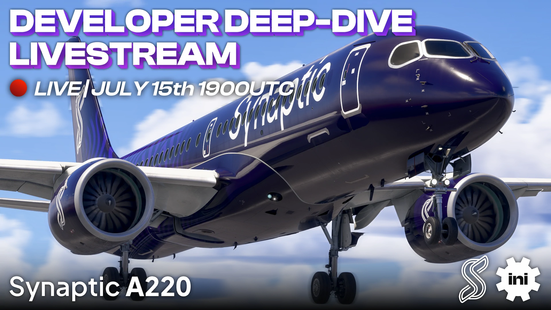 Synaptic A220 durante a divulgação da livestream de desenvolvimento no Microsoft Flight Simulator