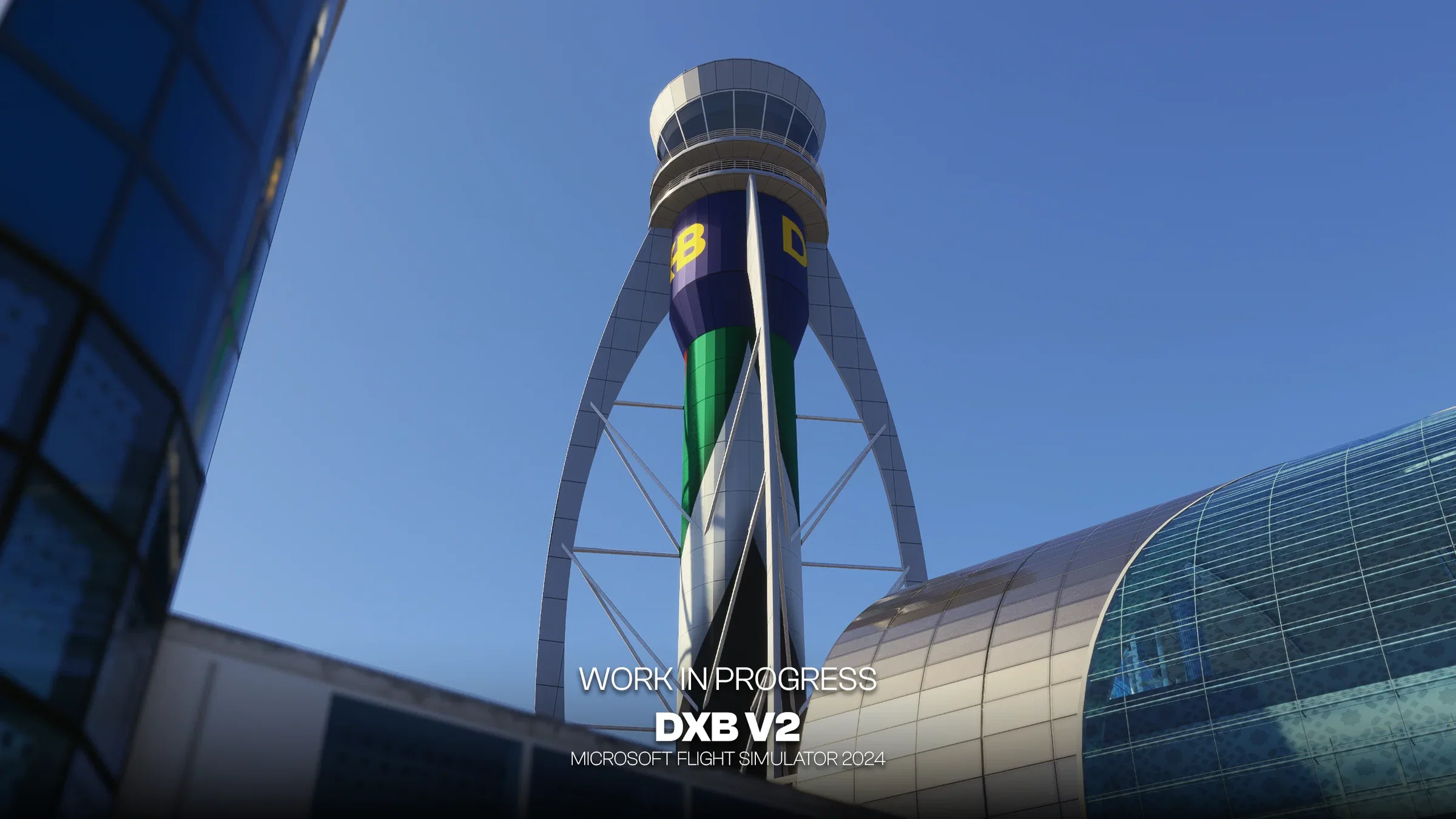 Vista do terminal remodelado de Dubai V2 no MSFS 2024