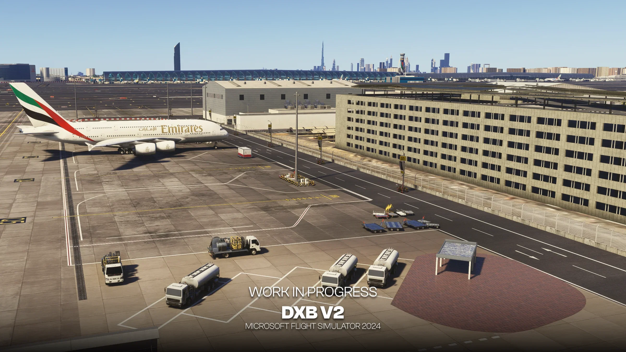 Área remodelada do aeroporto Dubai V2 no MSFS 2024