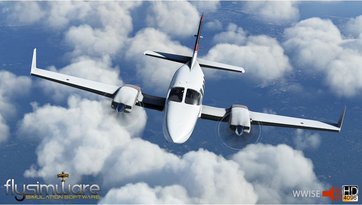 Flysimware Cessna 414AW Chancellor em voo no Microsoft Flight Simulator