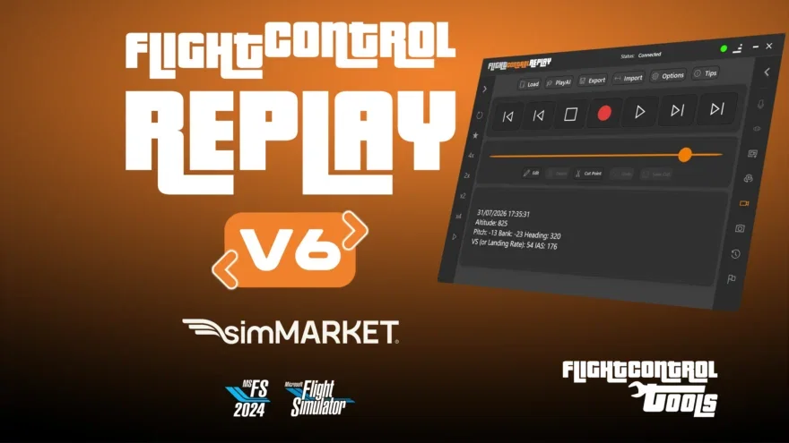 Arte do FlightControlReplay 6 para gravação e replay no Microsoft Flight Simulator