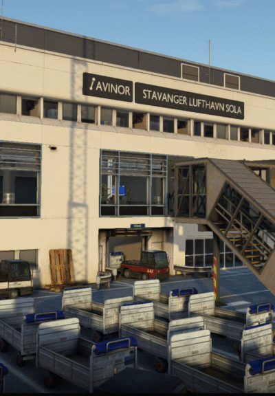 Stavanger Sola Airport da Orbx para Microsoft Flight Simulator com terminal e pátio do aeroporto