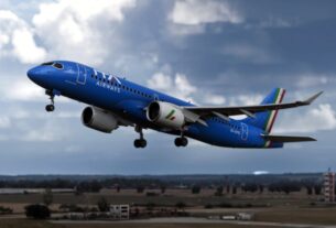 Synaptic Airbus A220 em voo no Microsoft Flight Simulator