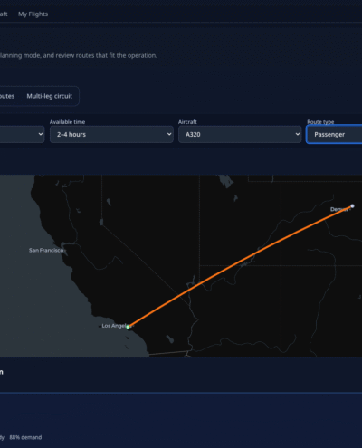 Interface do FlightLinq 1.4.0 para gestão de companhia virtual e voos