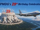 Arte de aniversário de 29 anos da PMDG com promoção do catálogo