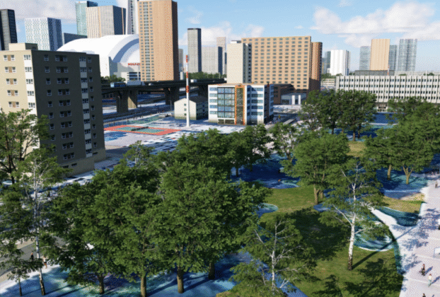 Cenário urbano do simHeaven X-World Pro no X-Plane 12