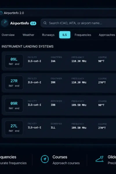 AirportInfo 2.0 exibe informações completas de ILS em interface promocional