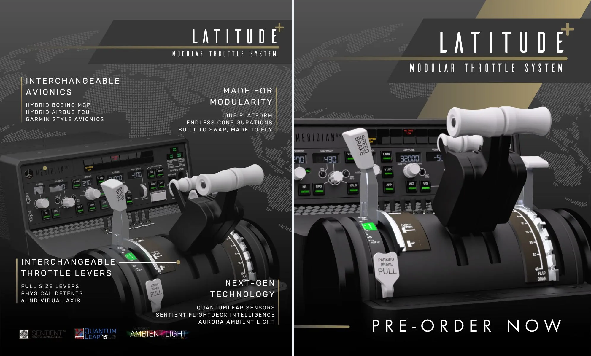 Throttle modular Meridian Latitude Plus para simuladores de voo