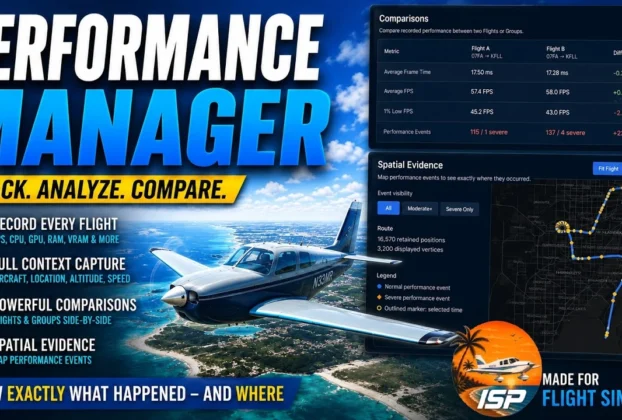 IslandSimPilot Performance Manager com recursos de análise de desempenho do MSFS