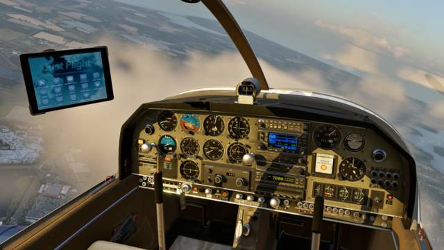 Cockpit do Robin DR400 da Just Flight em voo no X-Plane 12