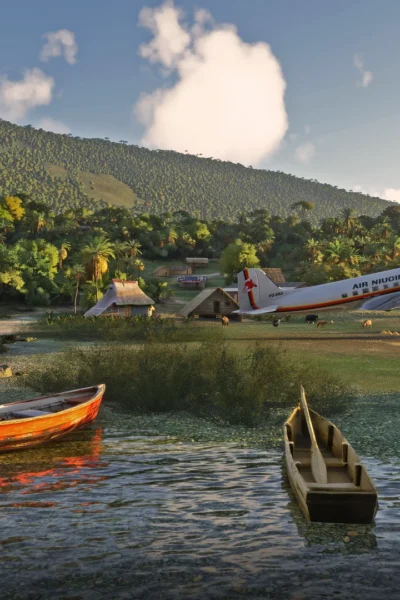 Cenário Orbx PNG Highland Bush Strips Pack 6 para Microsoft Flight Simulator 2024.