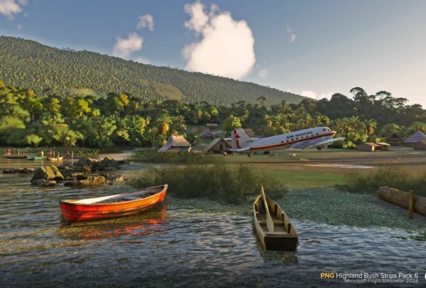 Cenário Orbx PNG Highland Bush Strips Pack 6 para Microsoft Flight Simulator 2024.