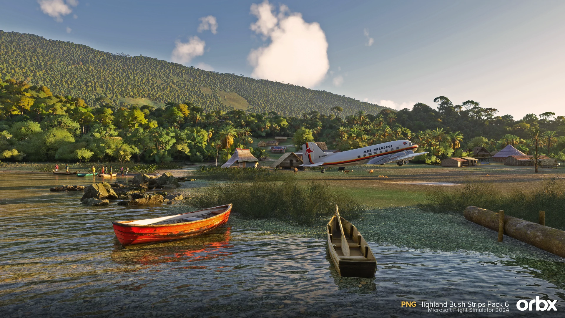 Cenário Orbx PNG Highland Bush Strips Pack 6 para Microsoft Flight Simulator 2024.