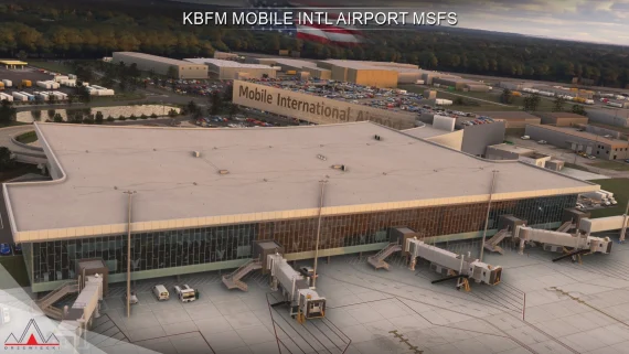 Terminal Mobile International com jetways no cenário KBFM para MSFS