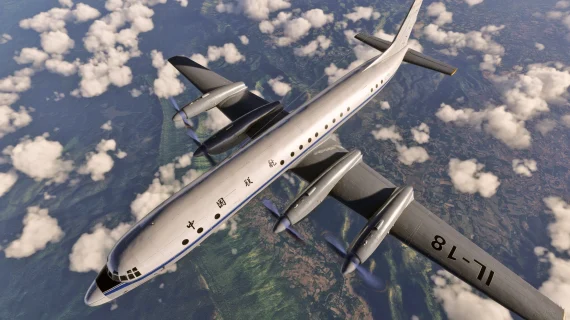 Detalhes externos do Ilyushin Il-18D no Microsoft Flight Simulator 2024