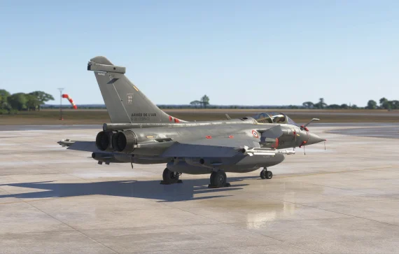 Rafale C da AzurPoly na pista no Microsoft Flight Simulator 2024