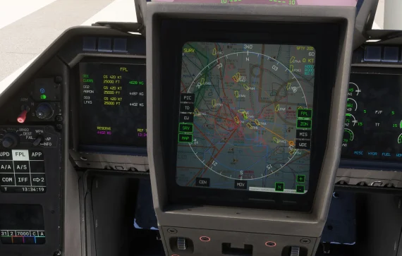 Display de sistemas do Rafale C da AzurPoly no MSFS 2024