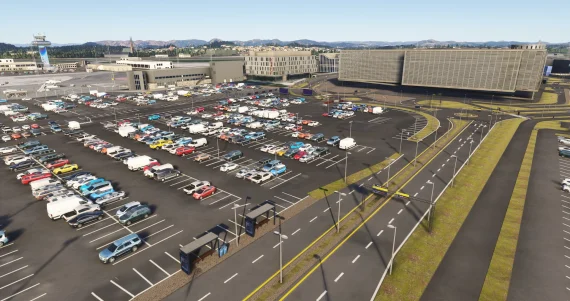 Área externa e estacionamento do aeroporto ENZV Stavanger Sola da IronSim.