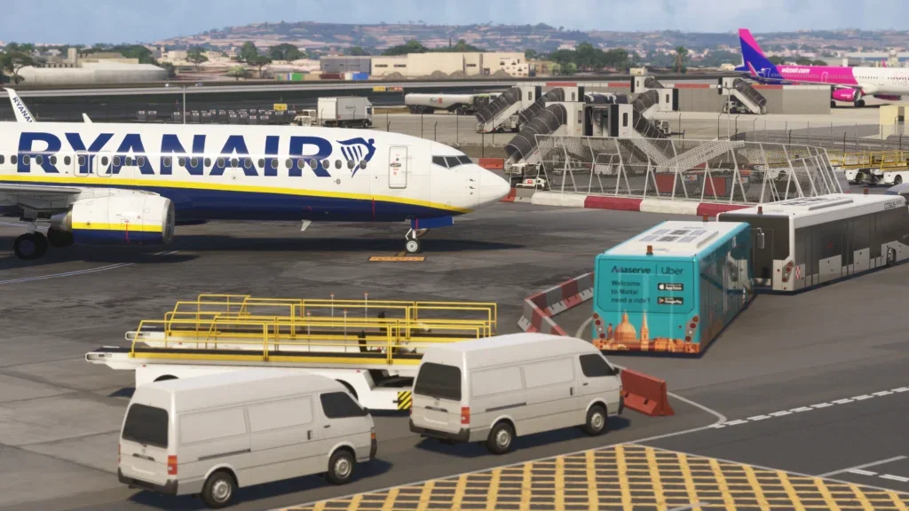 Operações no pátio do Malta International Airport no cenário da iniBuilds