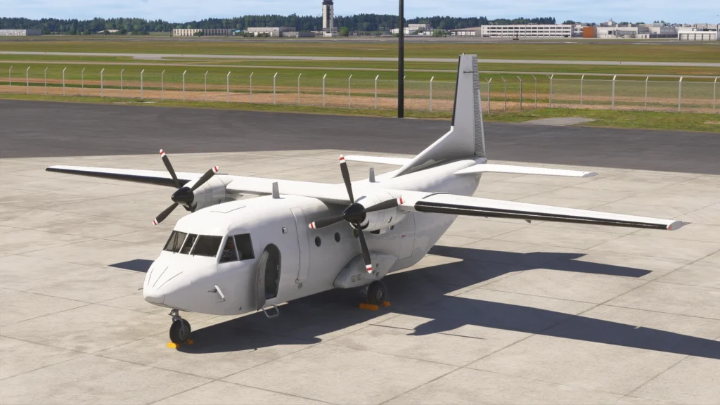 CASA C-212 Aviocar da ProjectMAX no pátio do Microsoft Flight Simulator.
