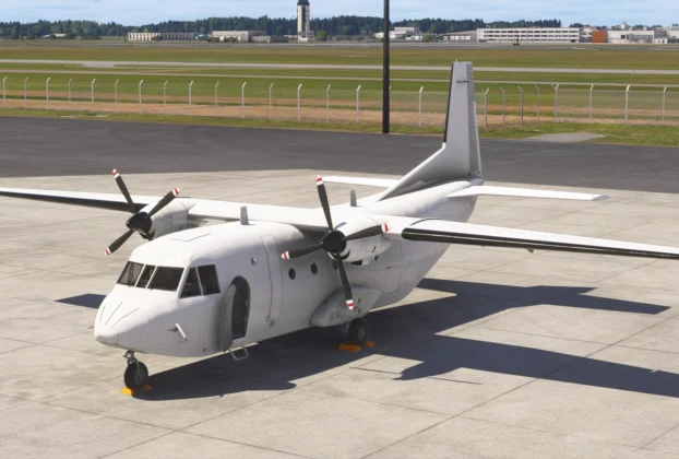 CASA C-212 Aviocar da ProjectMAX no pátio do Microsoft Flight Simulator.