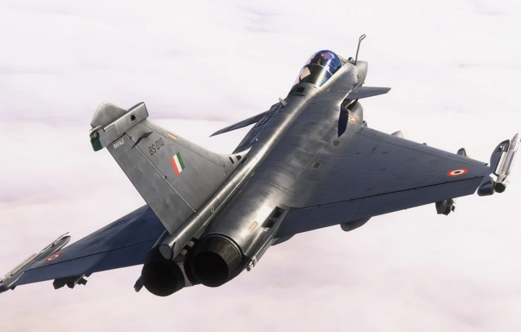AzurPoly Rafale C para MSFS 2024 em voo durante prévia oficial