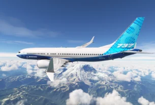 Boeing 737 MAX 8 da Microsoft em voo no Microsoft Flight Simulator 2020