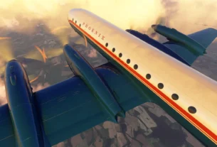Ilyushin Il-18D da Nemeth Designs no Microsoft Flight Simulator 2024 em voo